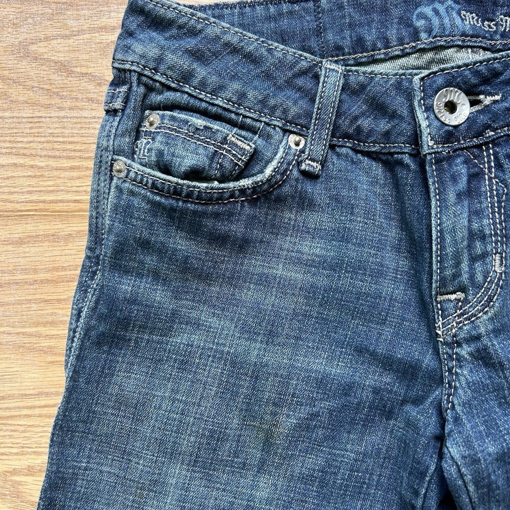 Miss Me JP4695 Med Wash Low Rise Y2K Cross Rimestone Bootcut Women Denim Jean 27 - Picture 3 of 16